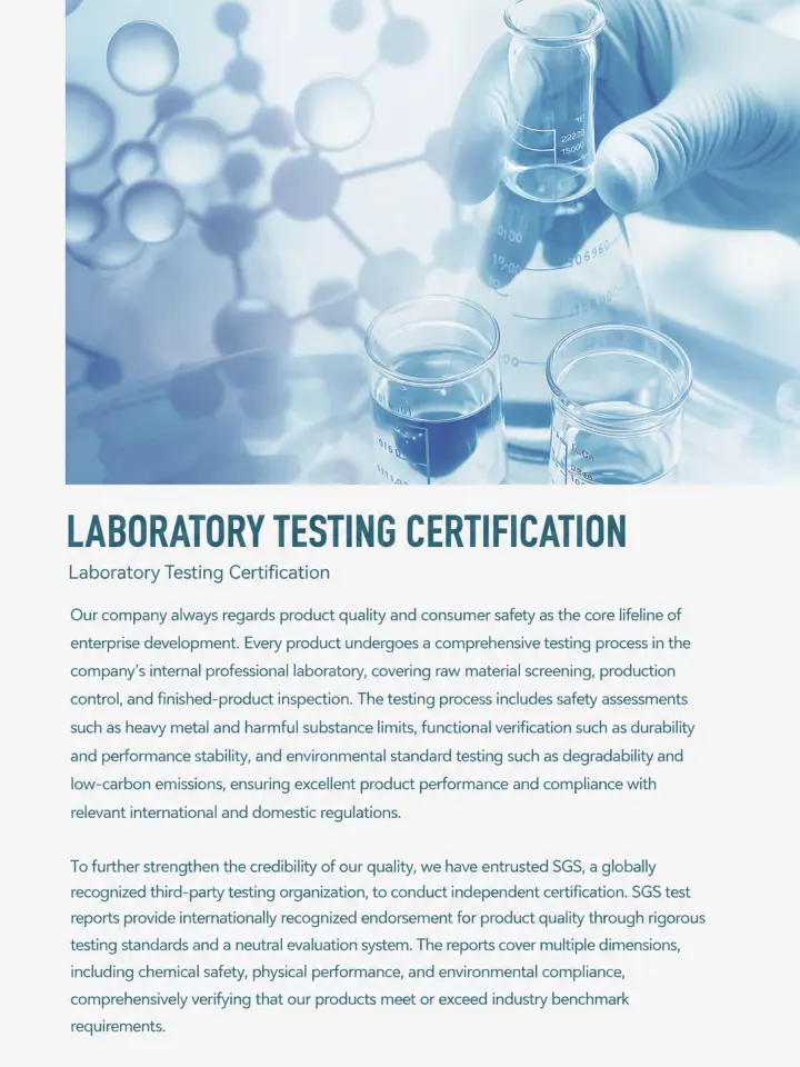 Laboratory testing page from company catalogue